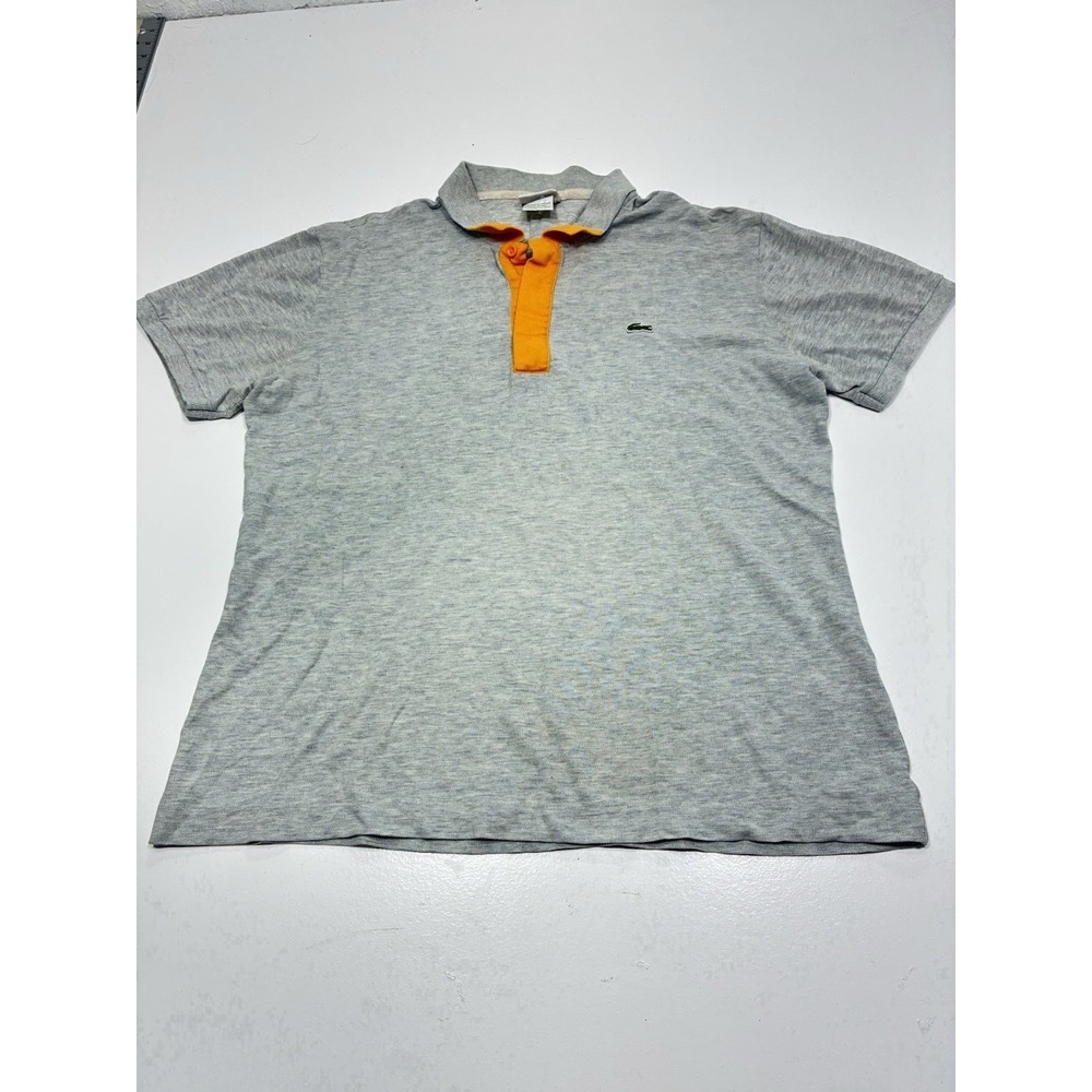 Lacoste Polo Shirt Mens 6 Grey Regular Fit Casual Preppy Office Orange Placket